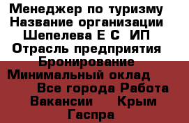 Менеджер по туризму › Название организации ­ Шепелева Е.С, ИП › Отрасль предприятия ­ Бронирование › Минимальный оклад ­ 30 000 - Все города Работа » Вакансии   . Крым,Гаспра